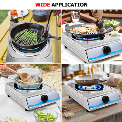 Propane Gas Cooktop，Single Burner Gas Stove Stainless Steel Portable Gas Stove，Auto Ignition Camping Single Burner LPGfor RV, Apartments, Outdoor