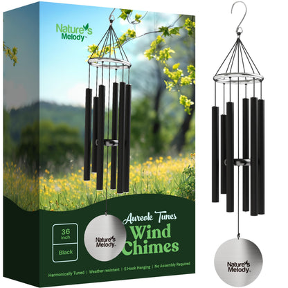 Nature’s Melody Aureole Tunes Wind Chimes – Outdoor Windchime with 6 Tubes Tuned to E Pentatonic Scale, 100% Rustproof Aluminum, Powder Finish & S Hook Hanger for Sympathy, Memorial Gift or Zen Garden