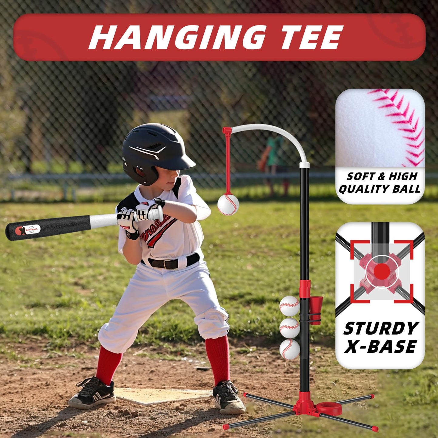 Wee Wonders 4 in 1 T-Ball Sets for Kids 3-5 with Toss and Catch Ball, Toddler Baseball with Auto Pitching Machine/6 Balls, Outdoor Sport Toys Gifts for Boys Girls