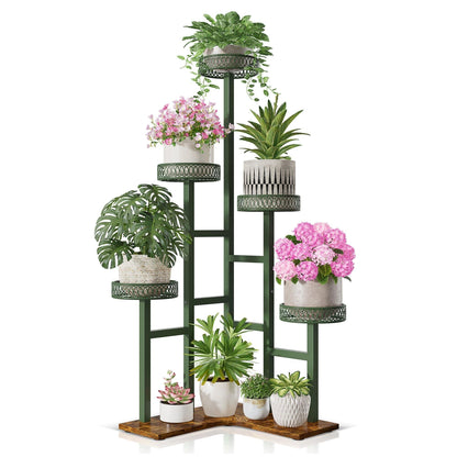 NQW Plant Stand 6 Tier Indoor Metal Wood Flower Shelf for Indoor Outdoor Corner Tall Flower Holders for Garden Balcony Living Room Bedroom