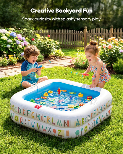 QPAU Baby Pool with Detachable Canopy for Sun Protection, 35" x 10" Portable Inflatable Kids Pool with Padded Bottom, Kiddie Pool & Ball Pit with Handles for Backyard and Indoor, Ages 1-3 (Blue)