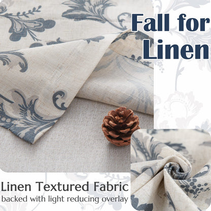 jinchan Linen Valance Curtain Farmhouse Window Decor Floral Print for Kitchen Living Room Double Layer Blackout Valance 18 Inches Rustic Window Treatment 1 Panel Rod Pocket Blue on Beige