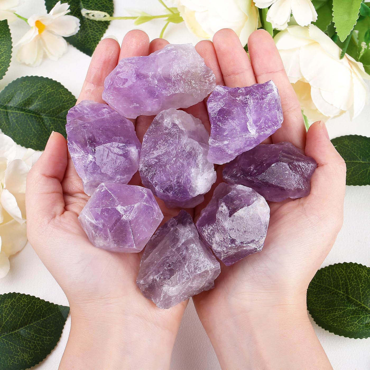 ZHIYUXI Amethyst Raw Crystals Bulk Large Crystals 2" Quartz Crystals and Stones Rocks for Tumbling Gemstones for Meditation, Wicca, Cabbing, Fountain Rocks, Wire Wrapping, Decoration 4pcs