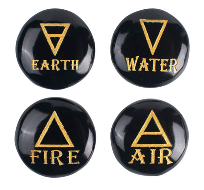 Crocon 4 Elements Black Tourmalinetones Round Shape Engraved Triangle Symbols (Earth Air Fire Water) Polished Palm Stones for Gemstone Reiki Crystals and Healing Stones Meditation Divination Gifts