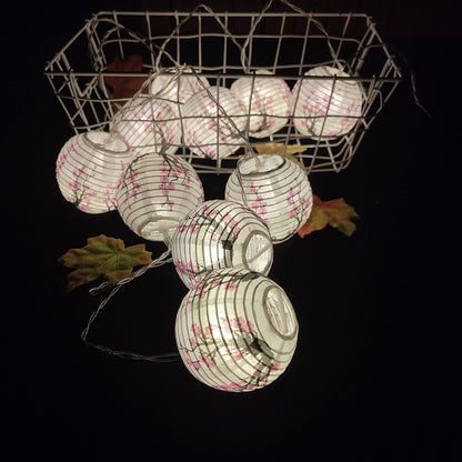 JYWJ Sakura (Cherry) Flowers White Color Chinese/Japanese Small Paper Lantern/Lamp 3" Diameter LED String Light Length 78.7" 2-AA Battery Powered & USB Charger Gift for Kids (Pink)