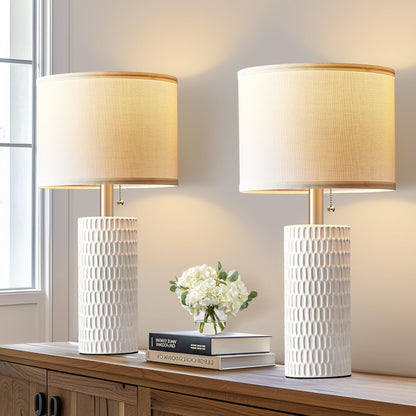 Reaketon 20" Small Ceramic Table Lamps for Bedroom Set of 2, Modern Lamps for Night Stands, Farmhouse Table Lamps for Living Room, Home Office and Hallways,White