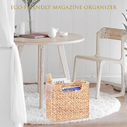 Magazines Holder - Wicker Magazine Rack, Handwoven Magazine Holders for Bathroom, Magazine Organizer for Books, Newspaper, Water Hyacinth Magazine Basket, 14.2 x 11.4 x 6.7 inch