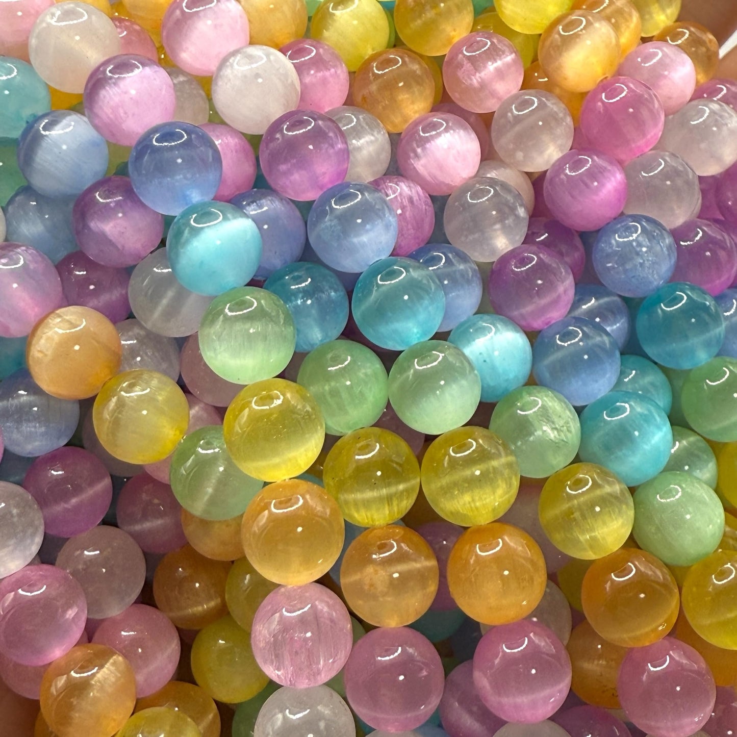 ABCGEMS High-Flash Rainbow Selenite Beads from Morocco with a Luminous, Silky Glow (Heat-Treated for Vibrant Colors) DIY Jewelry Making Beading Supplies - Smooth Round 10mm