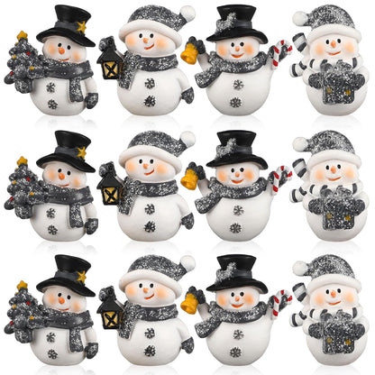 Honoson 12 Pcs Christmas Cute Snowman Figurines Winter Miniature Glittered Figurines Resin Micro Landscapes Winter Snow Decoration for Christmas Birthday Home Decorations Gift(Cute Snowman)