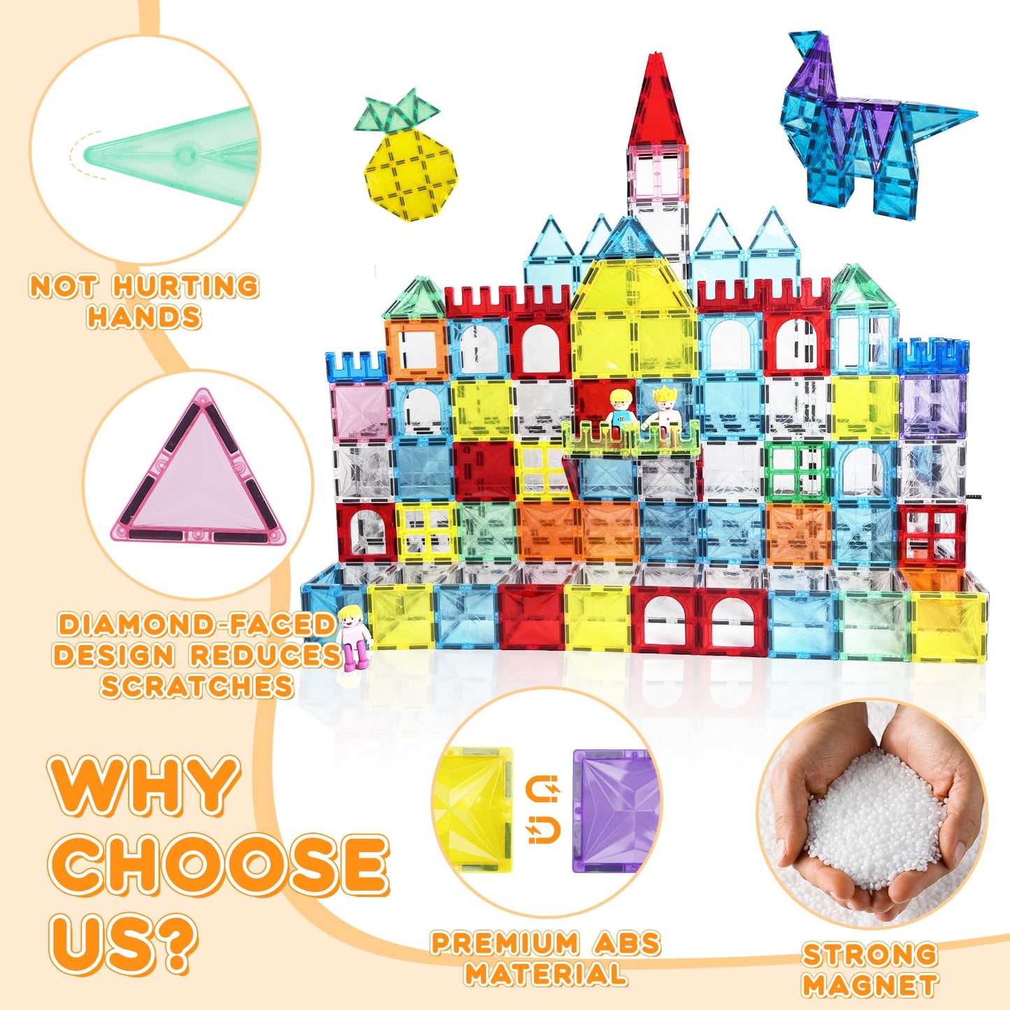 Paaxido Magnetic Tiles, 130PCS Magnetic Blocks Set with 2 Cars, 4D Diamond Magnet Building Blocks, STEM Preschool Educational Magnet Toys Gift for Kids, Boys and Girls 3 4 5 6 7 8+ Year Old