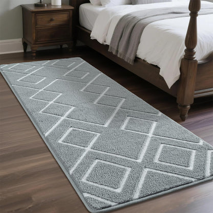 Rtizon Soft Runner Rug, 2x6Ft Moroccan Non-Slip Carpet for Bedroom, Geometric Small Area Rugs with Memory Foam for Living Room Office Bedside Dorm Hallway, Grey and White