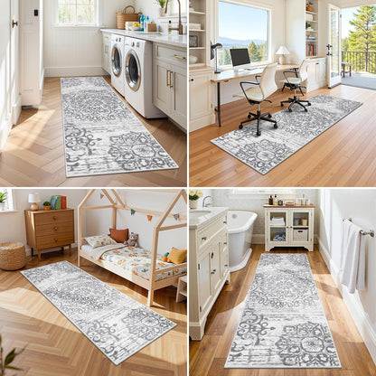 HEBE Hallway Runner Rug 2'x6' Washable Vintage Kitchen Rugs Non Slip Laundry Rug Runner Distressed Boho Floor Carpet Runners for Hallways Entryway Laundry Room Kitchen Bathroom