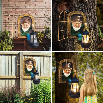 REYISO Gnomes Outdoor Garden Statues Gifts Mothers Day Summer Decor Whimsical Fairy Garden-10 Inch Elf Outdoor Tree Hugger Statues- Tree Face Sculpture, Yard Art Patio,Fence,Lawn,Wall Gnomes Ornament