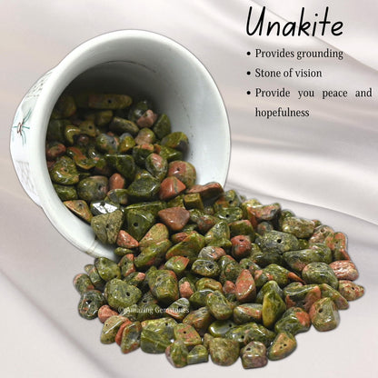 Unakite Pre Drilled Natural Crystals Crushed Chips Beads for Jewelry Making, DIY Handmade Healing Crystals (25 Inch Strand)