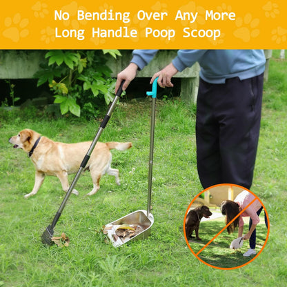 indiedouker Dog Pooper Scooper for Large Dogs with Large Capacity Tray and 36" Long Handle Rake,Stainless Steel Dog Poop Scooper for Dogs,Heavy Duty Dog Poop Scooper for Yard