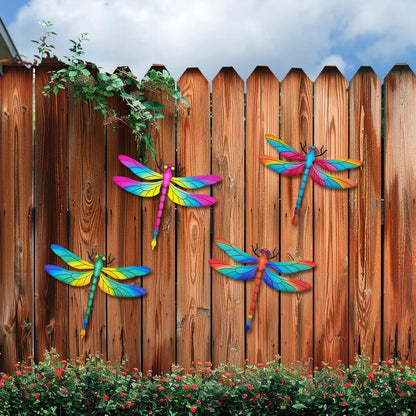 Metal Dragonfly Wall Decor, 4 Pack 13 inch Metal Dragonflies Wall Art Hanging Sculpture Decorations for Outdoor, Yard Patio Fence Garden Outside Decor