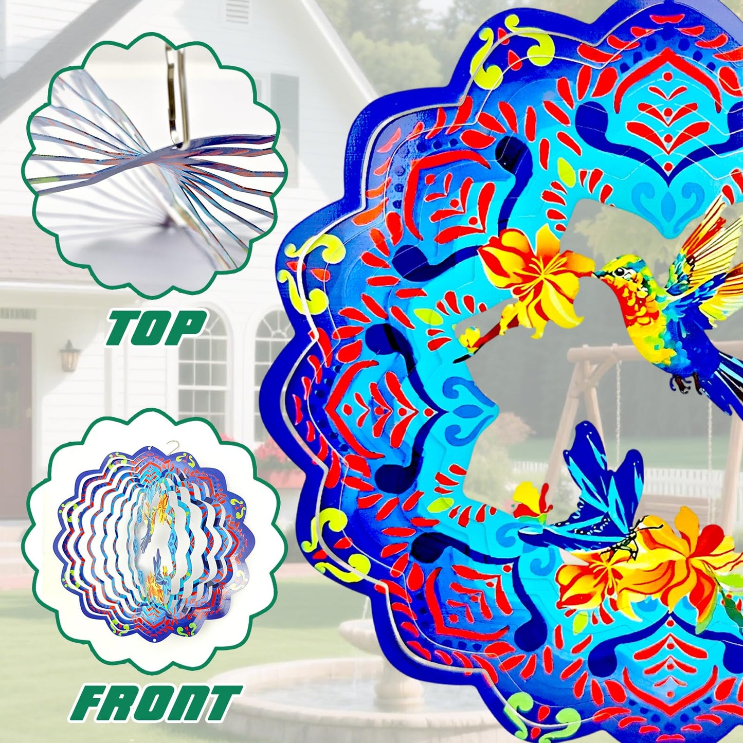 Dadamayar Wind Spinners 12 inch 3D Stainless Steel Laser Cut Metal Art Geometric Pattern Wind Sculpture Hanging for Garden Decorations Gifts Indoor Outdoor Blue Violet