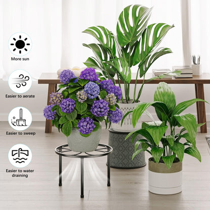 NQW 5 Pack Metal Plant Stands,Heavy Duty Potted Holder for Flower Pot,Indoor Outdoor Metal Rustproof Iron Garden Container Round Supports Flower Rack for Planter(BlackFlower)