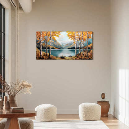 SLYCAY Large Landscape Wall Art Prints, Goden Birch Tree Forest Canvas Painting Pictures, Nature Lake Mountain Wall Farmhouse Decor, Modern Artwork Living Room Bedroom Bathroom Office 20"X40"