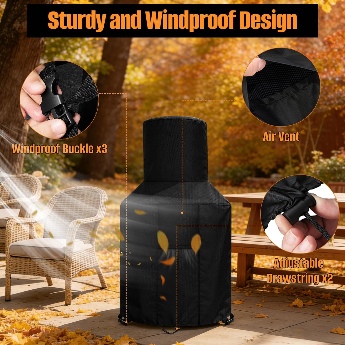 Patio Chiminea Cover - Durable, Weather-Proof Chiminea Fire Pit Cover, Heavy Duty 420D Oxford Water-Resistant chiminea outdoor fireplace Covers (48X25X13 inch)
