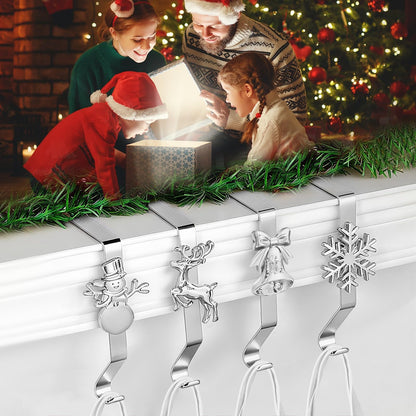 Christmas Stocking Holders for Mantle, Reusable No-Damage Hooks with Fireplace Grip Stand, Xmas Decoration Set for Hanging Stockings on Shelves, Mantel Clips for Holiday Party Home Decor Silver