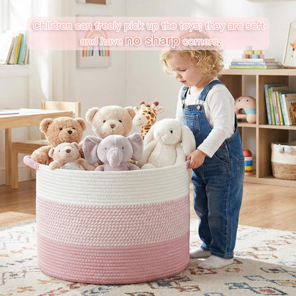 Artfeel 70L Large Cotton Rope Basket, Decorative Woven Blanket Storage for Living Room, Boho Toy Storage & Toy Box for Kids, Versatile Laundry Basket & Nursery Hamper for Blankets(Pink)