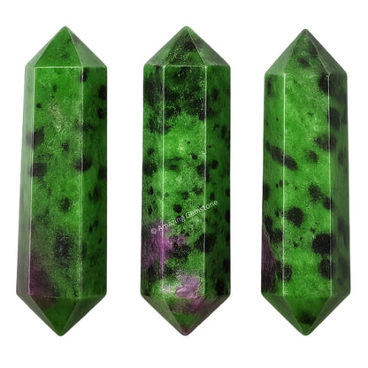 Amazing Gemstone Ruby Zoisite Crystal Points Bulk Healing Crystals - Pack of 3 Double Terminated Healing Wand Point Bulk Crystals for Crafts, Crystal Grid, DIY - Premium Crystals for Beginners Gifts