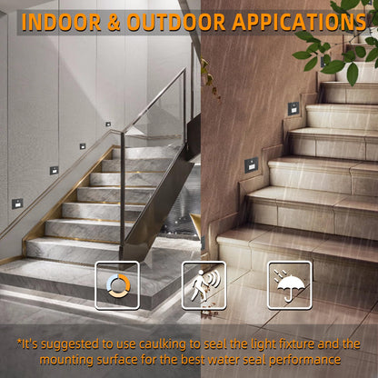 Jandov 4 Pack Motion Sensor Stair Lights Indoor Outdoor,Dimmable Motion Activated Step Lamp 3000K/4000K/6000K,Hardwired 120V 4W IP65 Waterproof Outside Stairway Light,Led Staircase Lights- Black