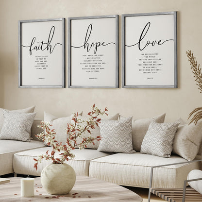 Houmury Set of 3 Framed Farmhouse Bible Verses Wall Decor Sign 11”x14” Christian Faith Scripture Wall Art for Home Living Room Bedroom Wall Decor (11"x14" Grey)