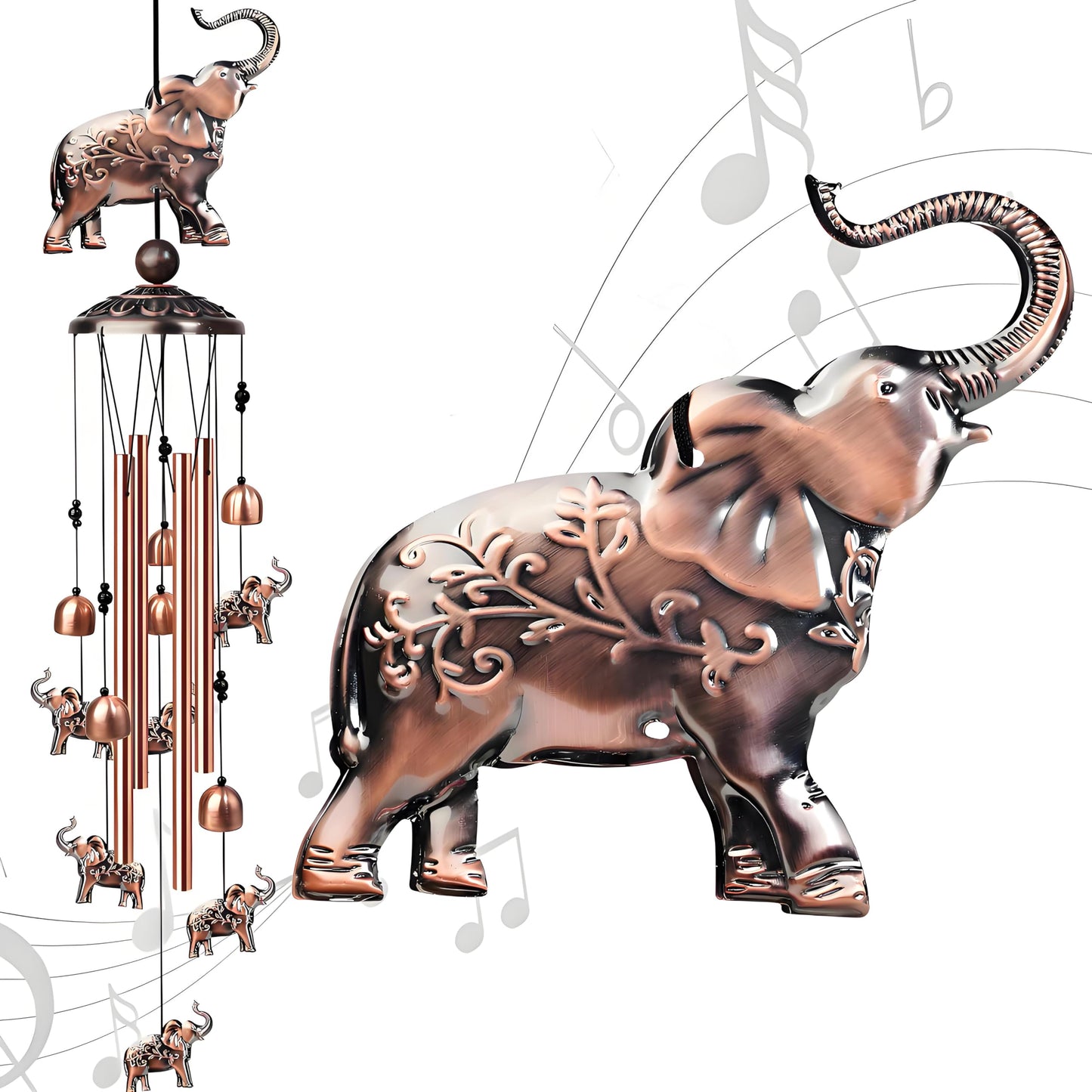 Nowpis 35 Inch Elephant Wind Chime, Handmade Large Metal Animal Figurine Windchimes for Garden Decor, Deep Soothing Bass Tones Wind Chimes for Outside, Memorial Gifts for Patio, Yard, Porch