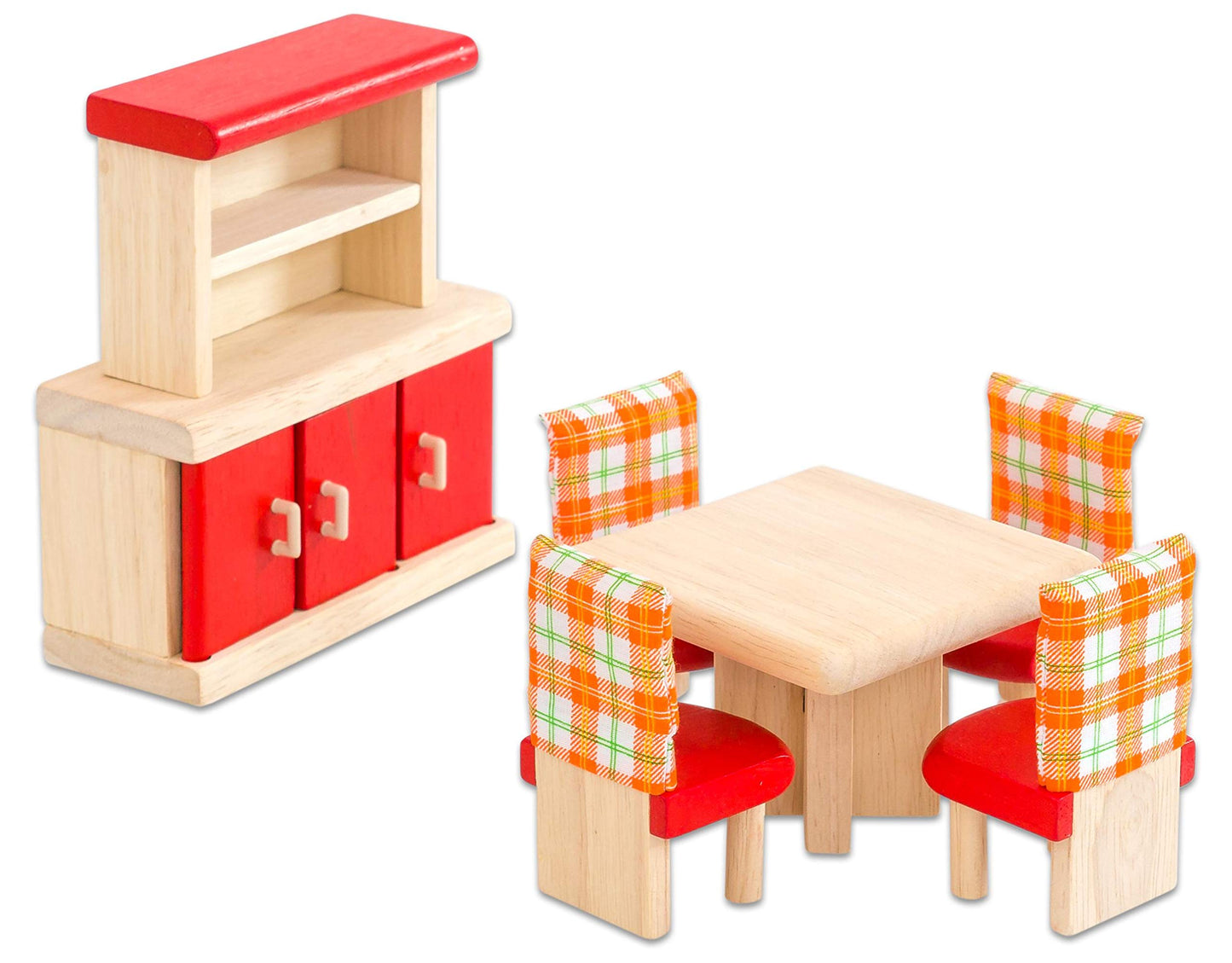 PlanToys® Wooden Dining Room Dollhouse Furniture Set for Kids | Montessori Small World and Pretend Play Learning | Eco Friendly Wooden Dollhouse Dining Set for Imaginative Play