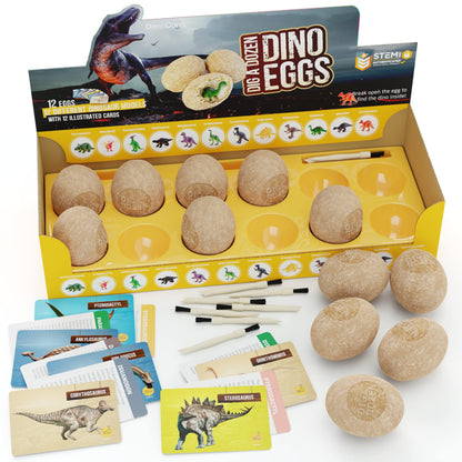 Dan&Darci Dig a Dozen Dino Egg Kit for Kids - Easter Basket Stuffers - Dinosaur Toys Gift 3-12 Year Old - 12 Eggs & Surprise Dinosaurs - Science STEM Activities - Boy Toy Party Gifts for Boys & Girls