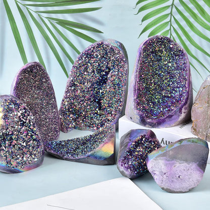 JIC Gem Rainbow Aura Titanium Coated Amethyst (0.5 lb to 1 lb) Crystal Cluster from Brazil Quartz Geode Gemstone Home Decor