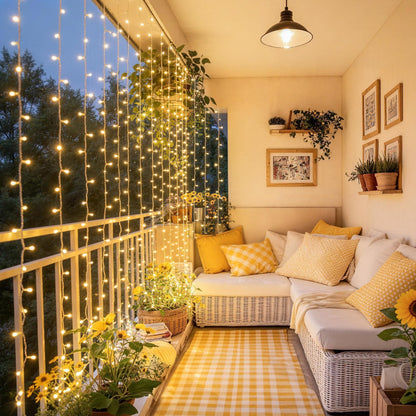 JMEXSUSS 200 LED Curtain Lights for Bedroom, Warm White Curtain Fairy Lights for Backdrop Indoor, USB Hanging String Lights with Remote for Wall Backdrop Wedding Party Decor, 6.5ftx6.5ft