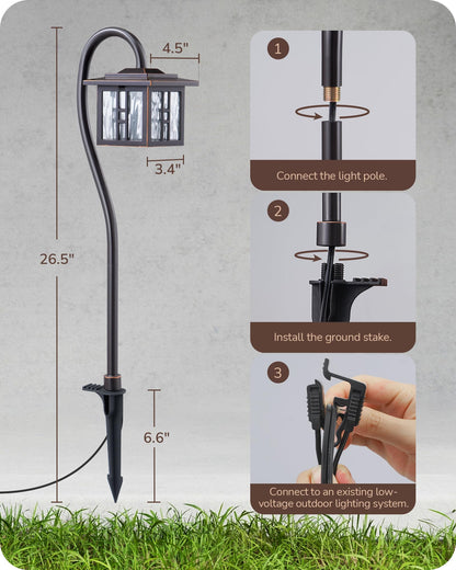 EDISHINE Low Voltage Landscape Lighting, 3W 185LM Oil-Rubbed Bronze Outdoor Landscape Path Lights, Low Voltage Pathway Lights for Garden Driveway, Die-Cast Aluminum, 50,000H, 6-Pack