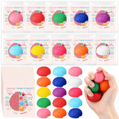 Hollowfly 30 Set Growth Mindset Gift Brain Stress Balls Bulk with Motivational Cards Back to School Stress Balls Gifts Funny Relief Toy for Students Classroom Employee Appreciation for Coworker
