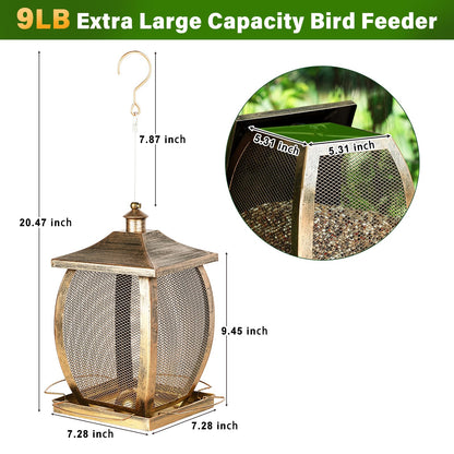 Bird Feeder, Heavy Duty Metal Wild Bird Feeders for Outdoors Hanging, 9 Lbs Extra Large Bird Feeder for Garden Yard Outside Backyard, Retro Lantern Shape