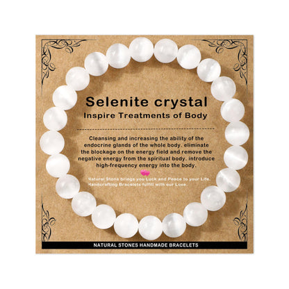 AD Beads 8mm Handmade Selenite crystal Elastic Bracelet – Natural Gemstone for Inspire treatments of body – Meditation, Yoga, Healing and Energy Gift for Men Women