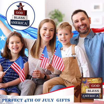 Huquary 4 Pcs 4th of July Decorations Patriotic Memorial Day Table Sign Independence Day Table Wood Decorations Red White Blue Block for Office Tiered Tray Home Shelf 250th Anniversary(Flag)