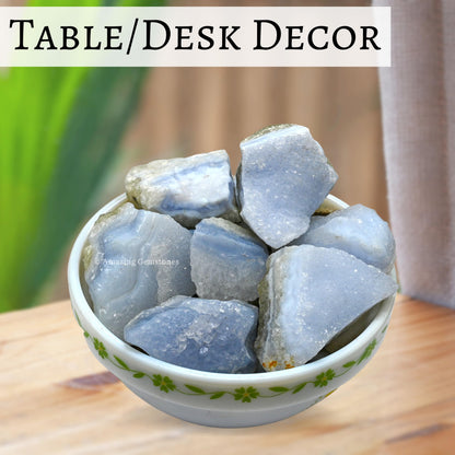 Amazing Gemstone Blue Lace Agate Raw Crystals and Healing Stones, Natural Rocks for Tumbling and DIY Raw Stones and Crystals (1 Piece)