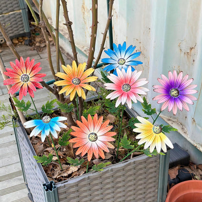 WKHOMEDECO Metal Flowers for Outside, 8 Pack Decorative Garden Stakes with Spring Design, 16.5 Inch Handmade Iron Outdoor Metal Garden Decor, Flickering Daisy Yard Art for Patio Lawn