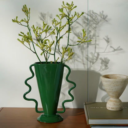 Wild Works Green Rotary Vase Medieval Flower Vessel Living Room Entrance Personalized Simple Wabi Sabi Decorative Ornament Ceramic Ornament