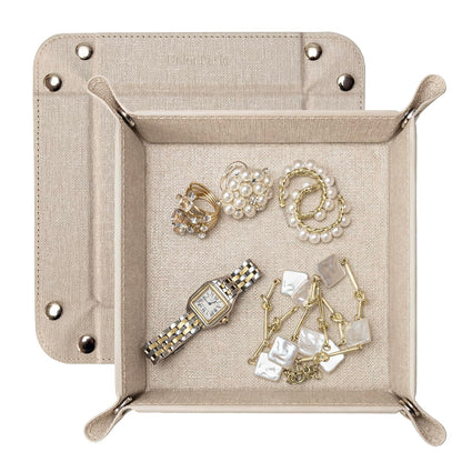 UnionBasic Small Valet Tray, Jewelry Tray for Rings Watches Earrings, Entryway Catchall Caddy for Coins Keys Change, Nightstand Bedside Valet Holder, Trays for Electronic Gadgets, Beige