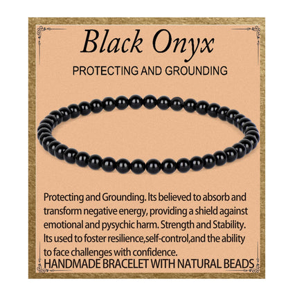 LPBeads Handmade Natural Gemstone Stretch Elastic 4m Black Onyx Bracelet Healing Crystal Round Stone Beads Jewelry Gifts for Women Men