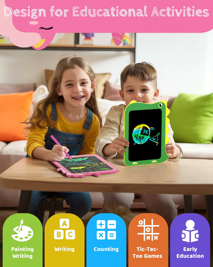 TEKFUN Toddler Boy Toys, 2 Pack LCD Writing Tablet for Kids, Doodle Board Dinosaur Toys, Travel Essentials Toy for 3 4 5 6 Year Old Boys Girls, Easter Birthday Christmas Gift (8.5inch Green&Pink)