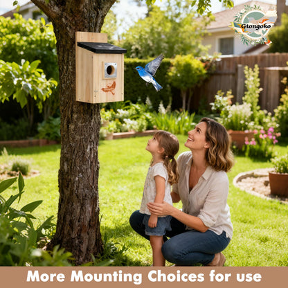 Gtongoko 2 Pack Bird Houses for Outside, Bluebird Nesting Box with Metal Predator Guard, Wooden Birdhouse Kit for Chickadees, Swallows & Finches, Assembly Required
