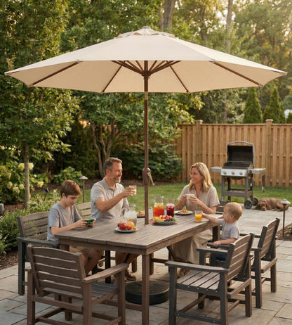 Tobeos 10FT Patio Umbrella, Outdoor Umbrella with Push Button Tilt and Crank, 8 Sturdy Ribs, UV Protection & Waterproof Market Umbrella for Pool, Backyard, Beach,Deck (Beige)