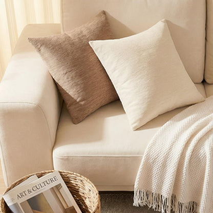 Set of 4 Neutral Throw Pillow Covers 18x18 Inch, Neutral Boho Farmhouse Aesthetic Decorative Pillow Cases for Couch, Sofa, Living Room & Bed, Soft Chenille Pillow Cases, Stylish Home Decor, 45x45 cm