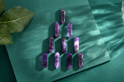 10 PCS Amethyst Crystals Set Wands Polished Healing Crystal Stones Bulk Natural Hexagonal Pointed Reiki Energy Balancing Meditation Therapy Wand Gift Stocking Stuffers for Women