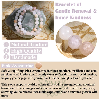 Bivei Natural Gemstone Semi Precious Healing Crystals Handmade Stretchy Round Beads Bracelet, Enhance Positive Energy,Stocking Stuffers for Women(Pink Aventurine (Balance & Harmony)(Small))